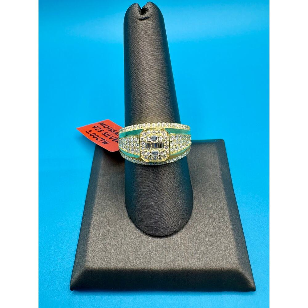 Sz 12 - 3CTW Moissanite Gold Over 925 Silver Stamped Ring